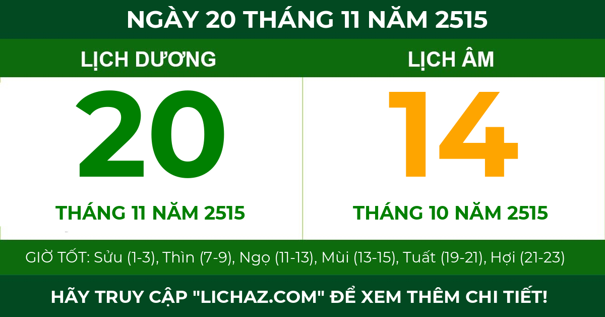 lịch âm ngày 20 tháng 11 năm 2515