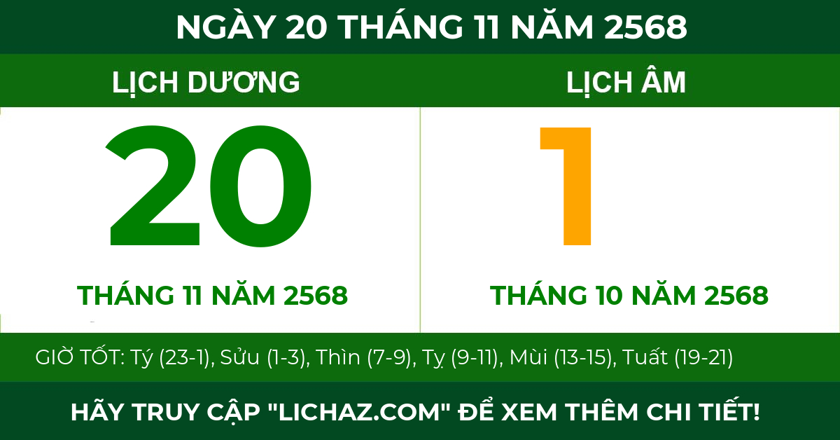 lịch âm ngày 20 tháng 11 năm 2568