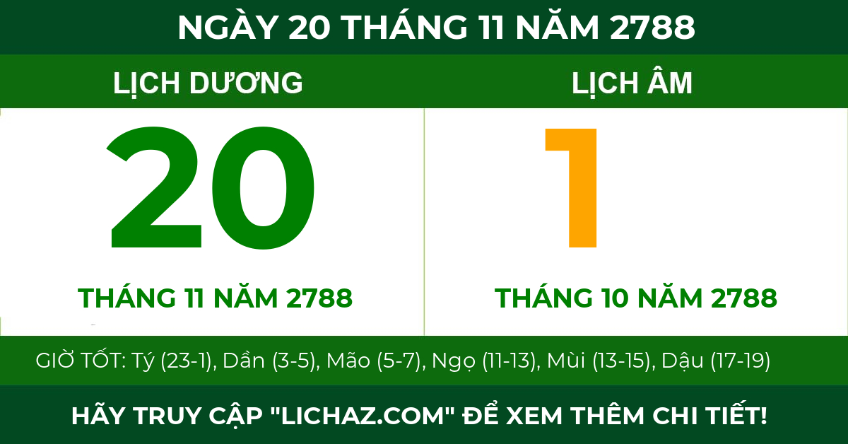 lịch âm ngày 20 tháng 11 năm 2788