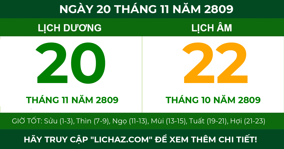 lịch âm ngày 20 tháng 11 năm 2809