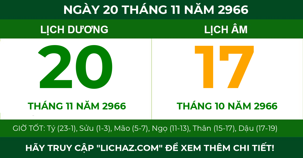lịch âm ngày 20 tháng 11 năm 2966