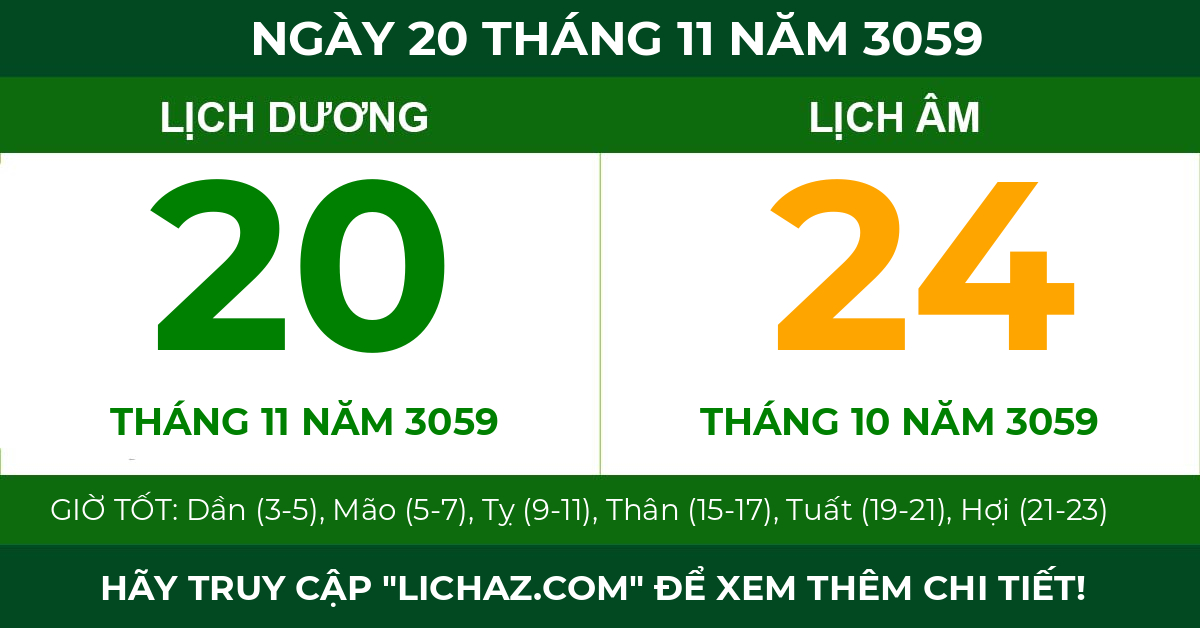 lịch âm ngày 20 tháng 11 năm 3059