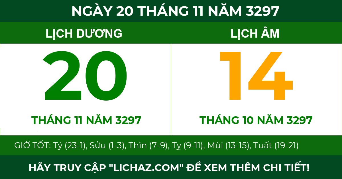 lịch âm ngày 20 tháng 11 năm 3297