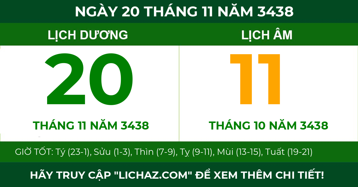 lịch âm ngày 20 tháng 11 năm 3438