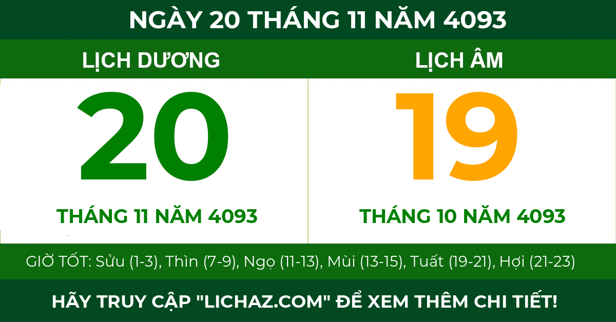lịch âm ngày 20 tháng 11 năm 4093