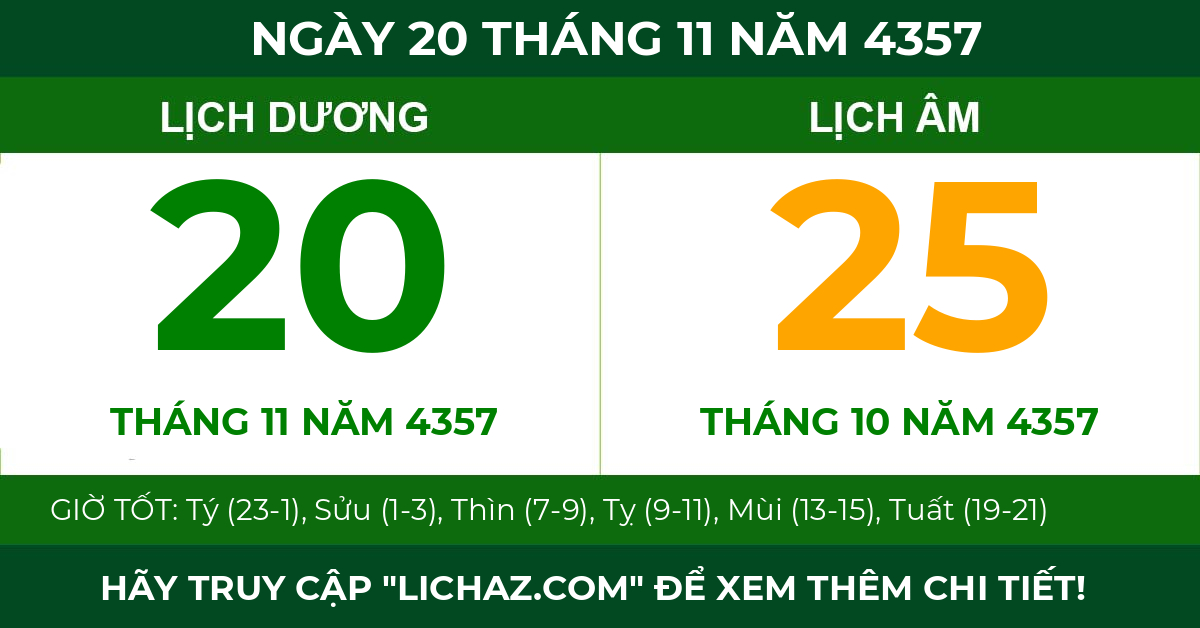 lịch âm ngày 20 tháng 11 năm 4357