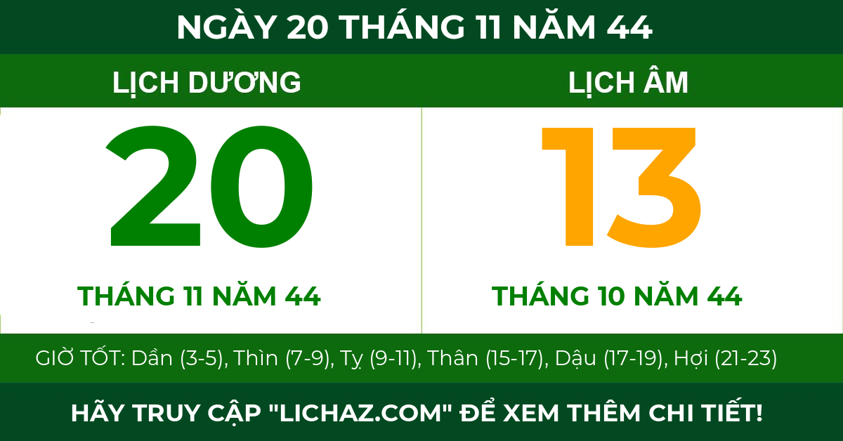 lịch âm ngày 20 tháng 11 năm 44