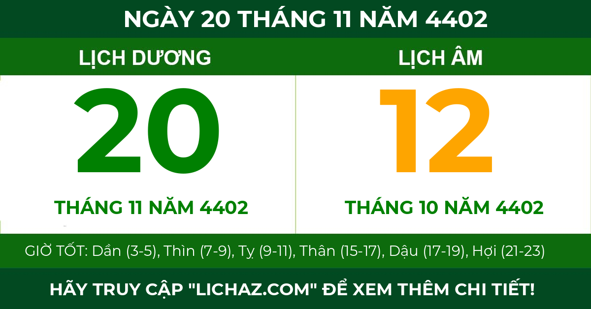 lịch âm ngày 20 tháng 11 năm 4402
