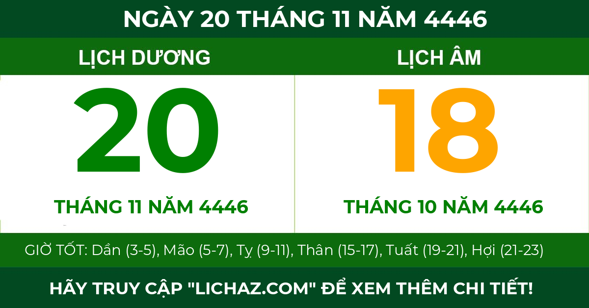 lịch âm ngày 20 tháng 11 năm 4446