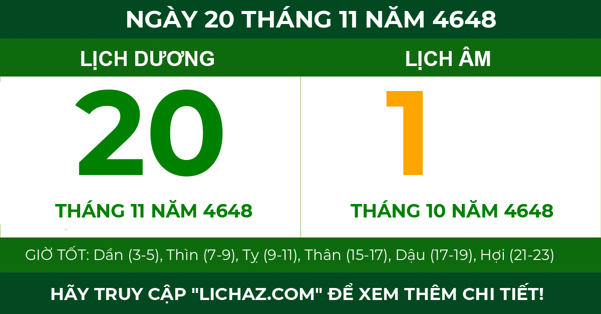 lịch âm ngày 20 tháng 11 năm 4648