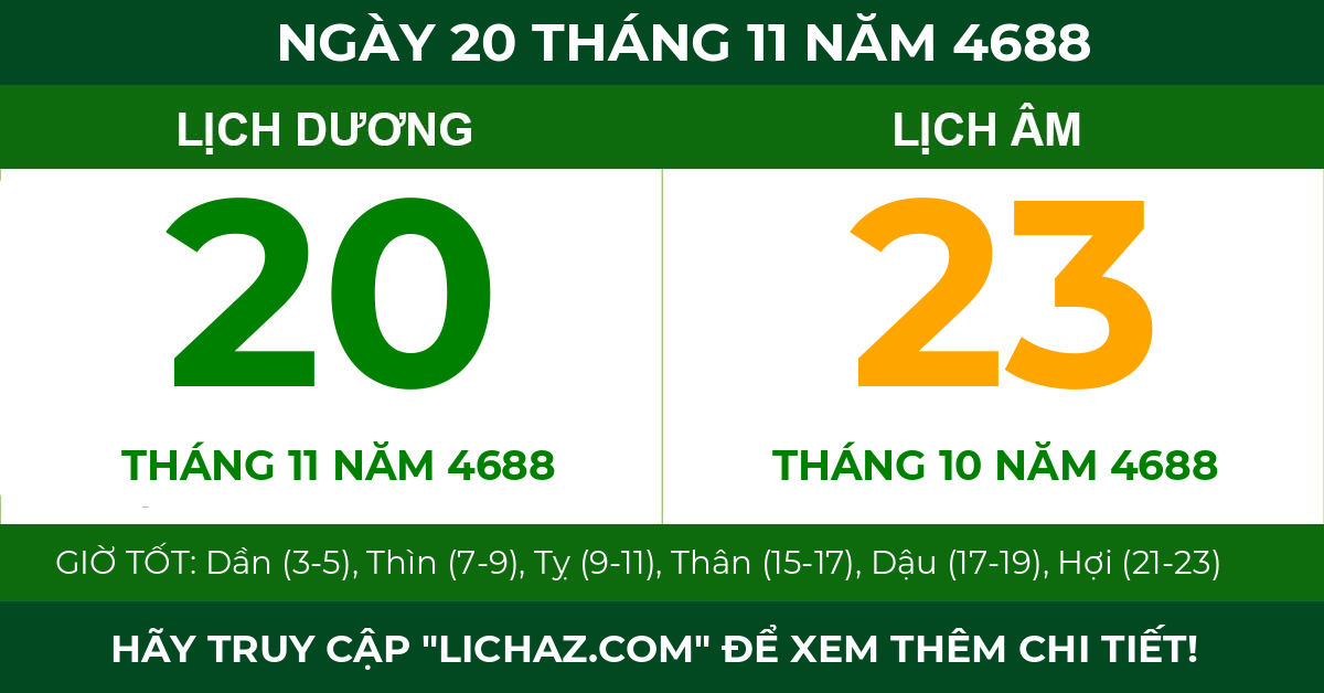 lịch âm ngày 20 tháng 11 năm 4688