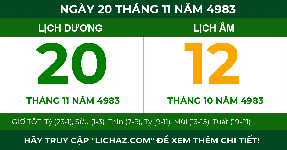 lịch âm ngày 20 tháng 11 năm 4983