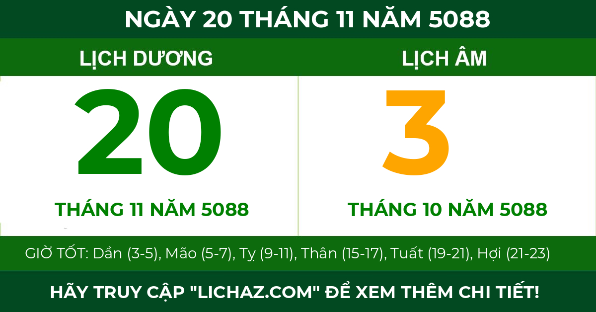 lịch âm ngày 20 tháng 11 năm 5088