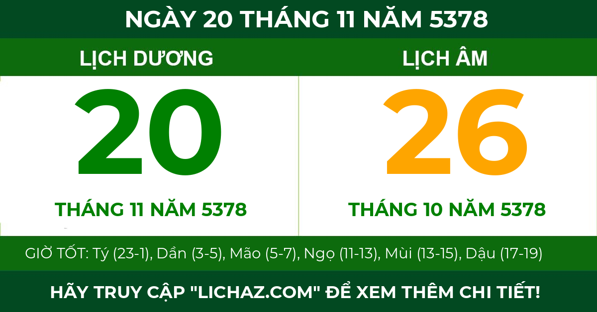 lịch âm ngày 20 tháng 11 năm 5378