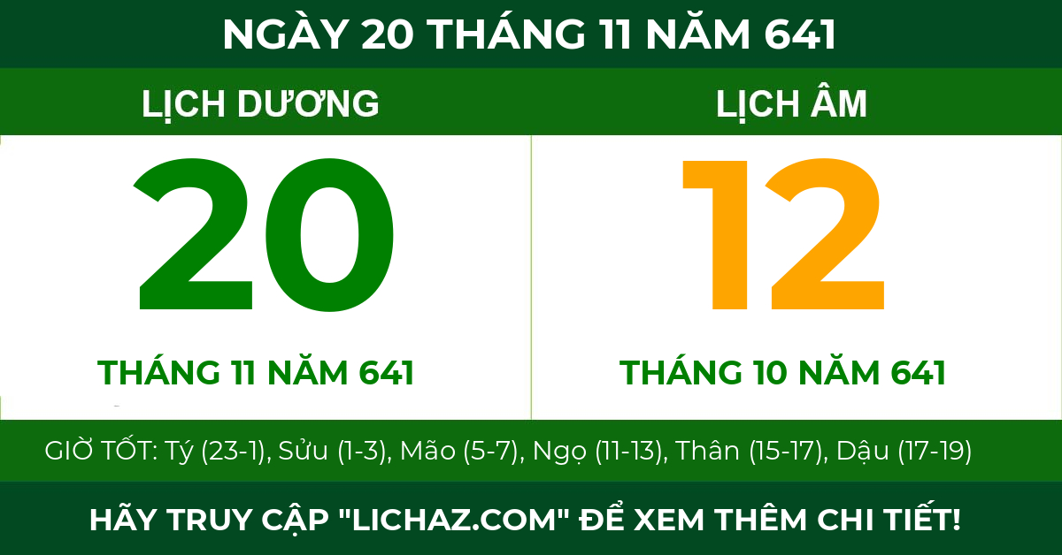 lịch âm ngày 20 tháng 11 năm 641