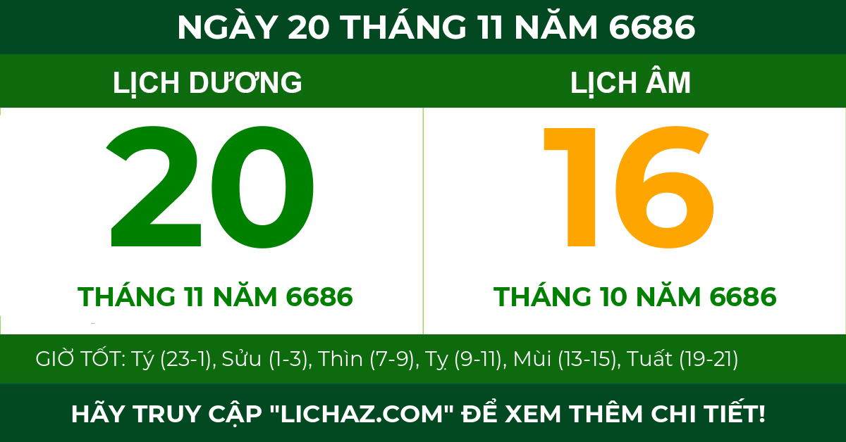 lịch âm ngày 20 tháng 11 năm 6686
