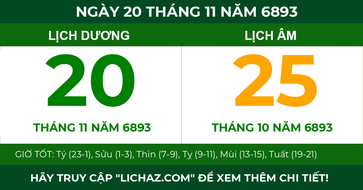 lịch âm ngày 20 tháng 11 năm 6893