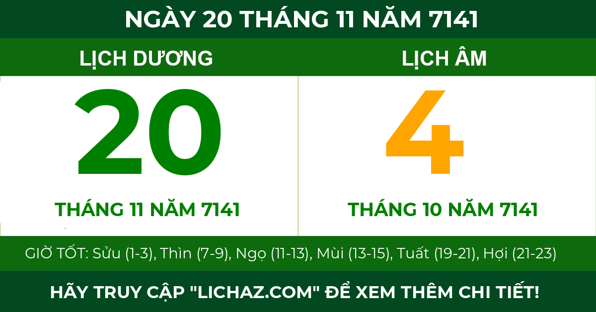 lịch âm ngày 20 tháng 11 năm 7141