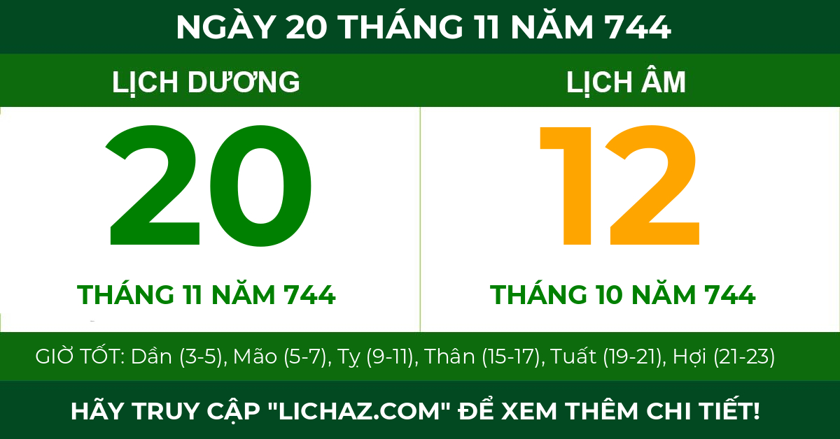 lịch âm ngày 20 tháng 11 năm 744