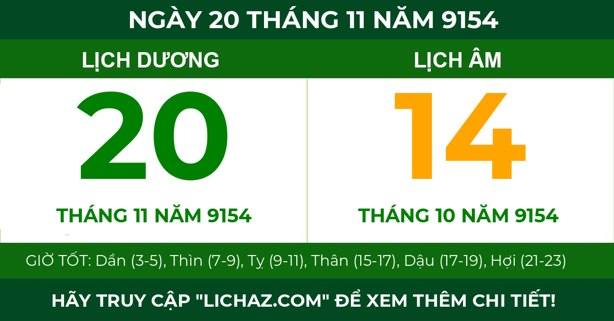 lịch âm ngày 20 tháng 11 năm 9154