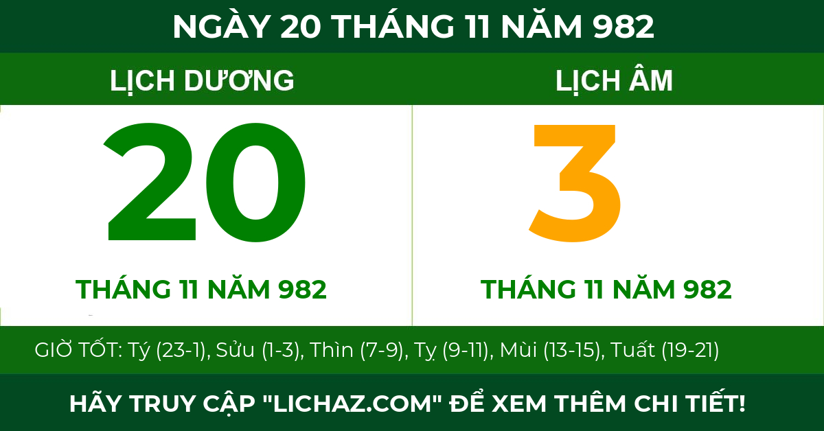 lịch âm ngày 20 tháng 11 năm 982