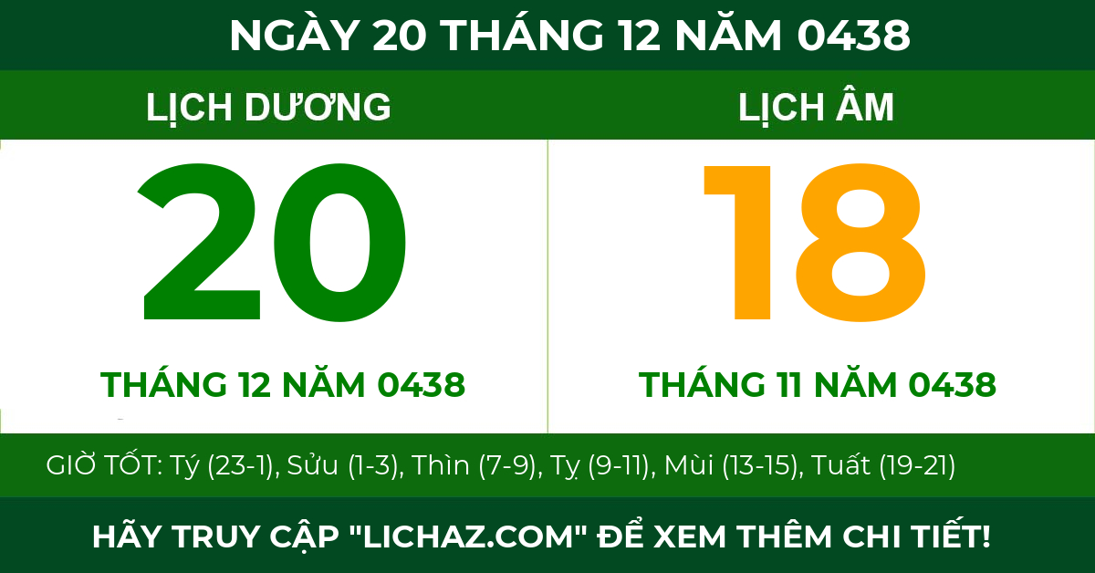 lịch âm ngày 20 tháng 12 năm 0438