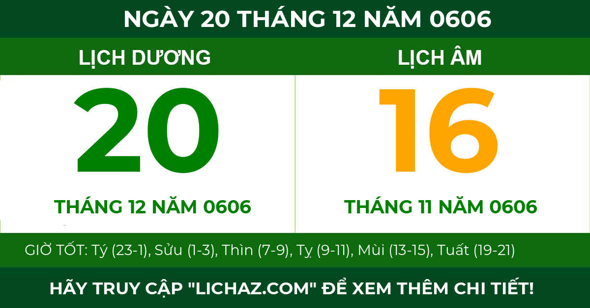 lịch âm ngày 20 tháng 12 năm 0606