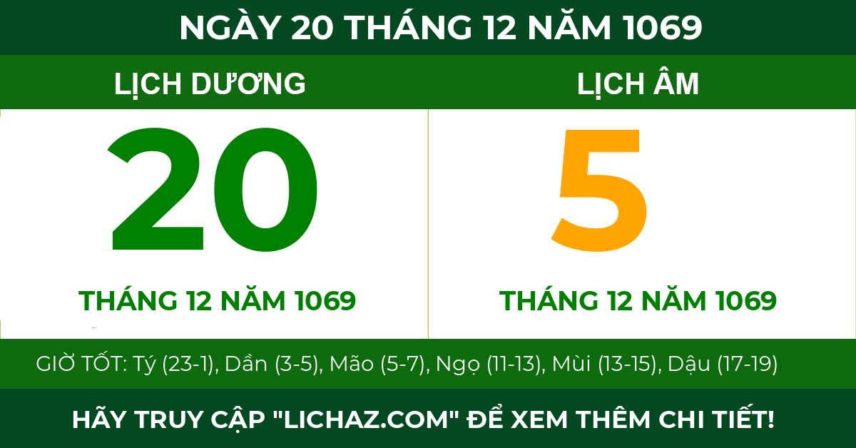 lịch âm ngày 20 tháng 12 năm 1069