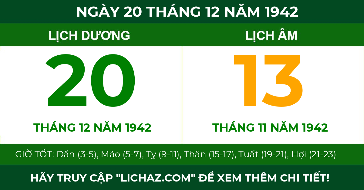lịch âm ngày 20 tháng 12 năm 1942