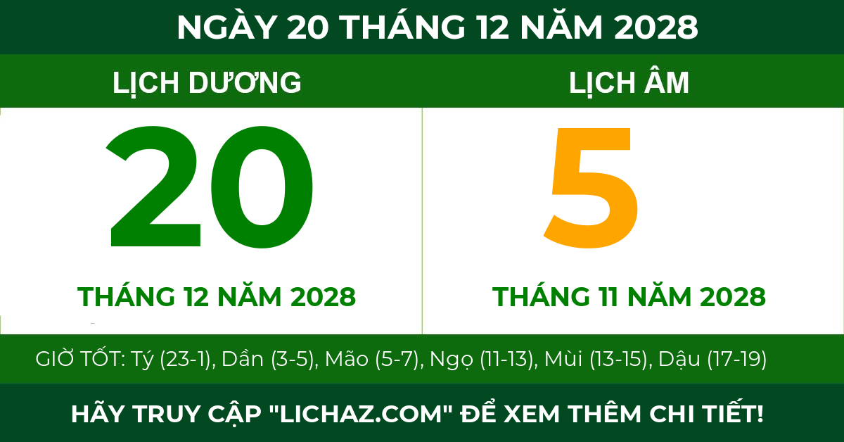 lịch âm ngày 20 tháng 12 năm 2028