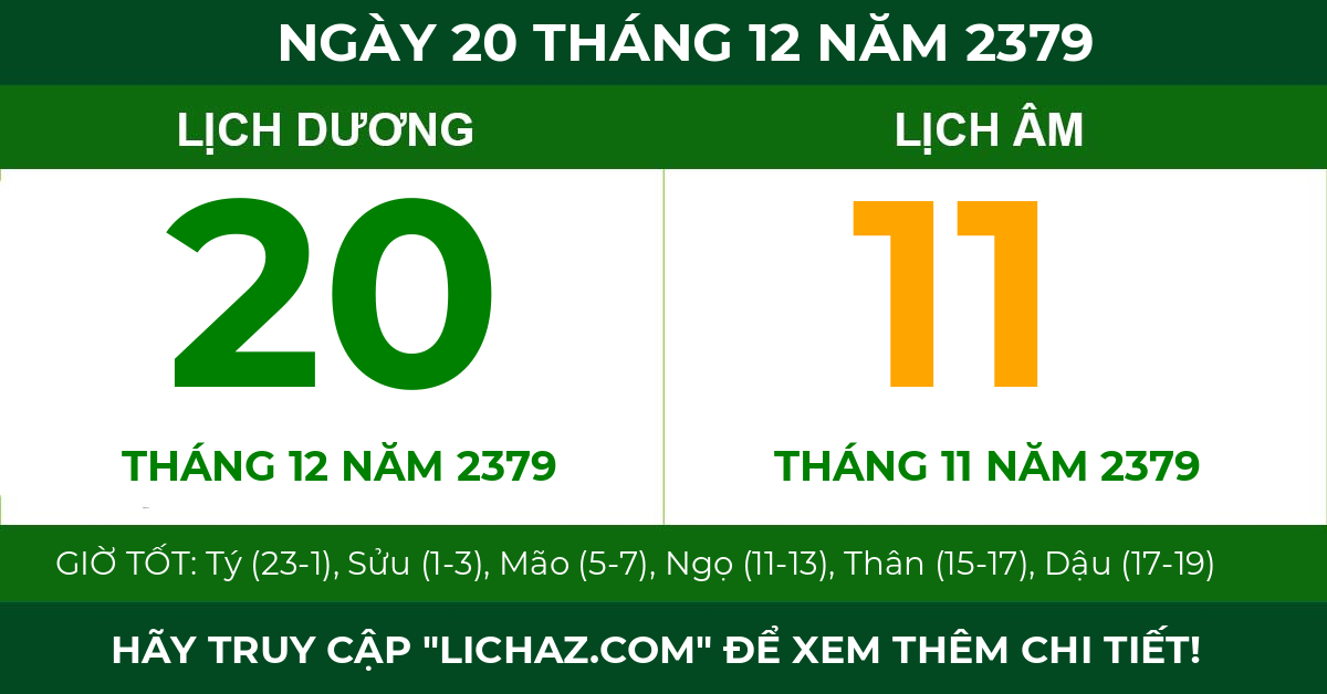 lịch âm ngày 20 tháng 12 năm 2379