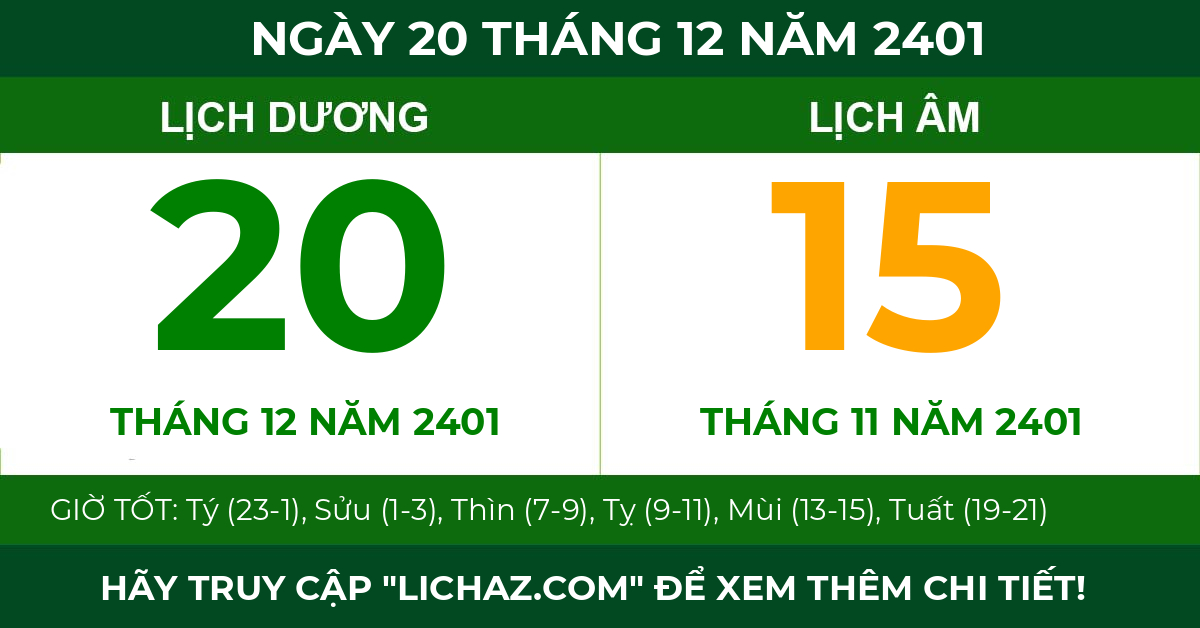lịch âm ngày 20 tháng 12 năm 2401