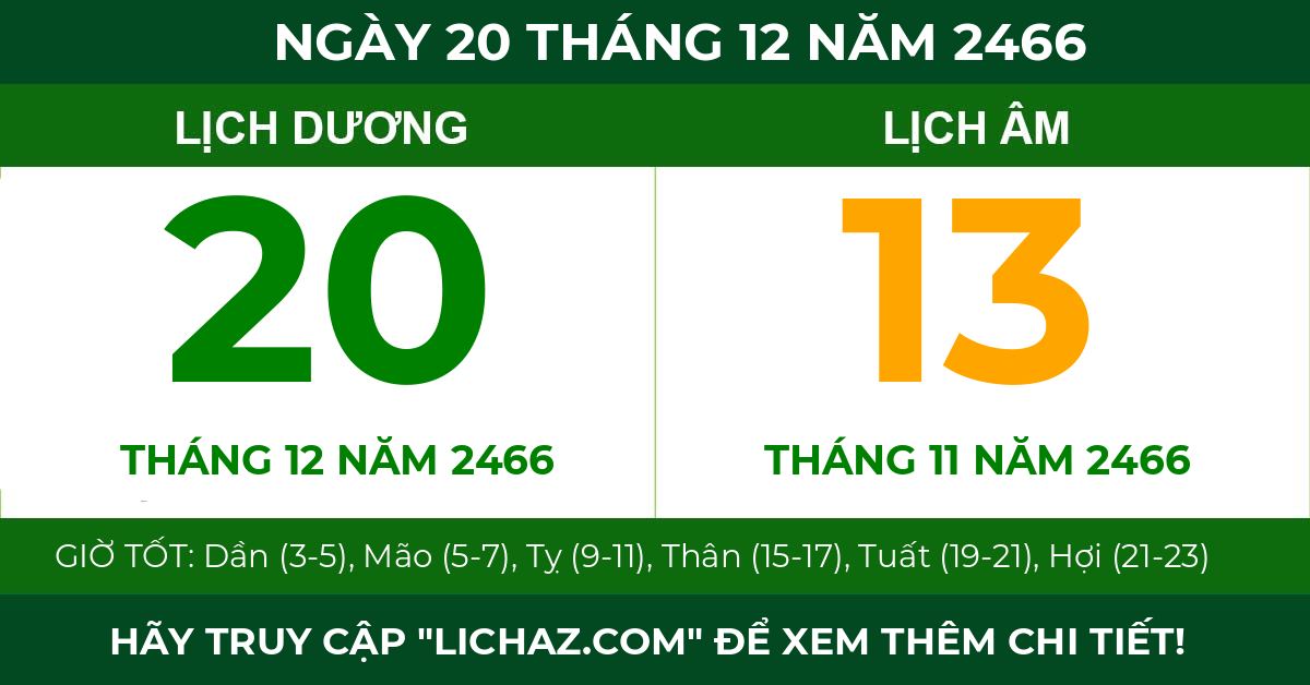 lịch âm ngày 20 tháng 12 năm 2466