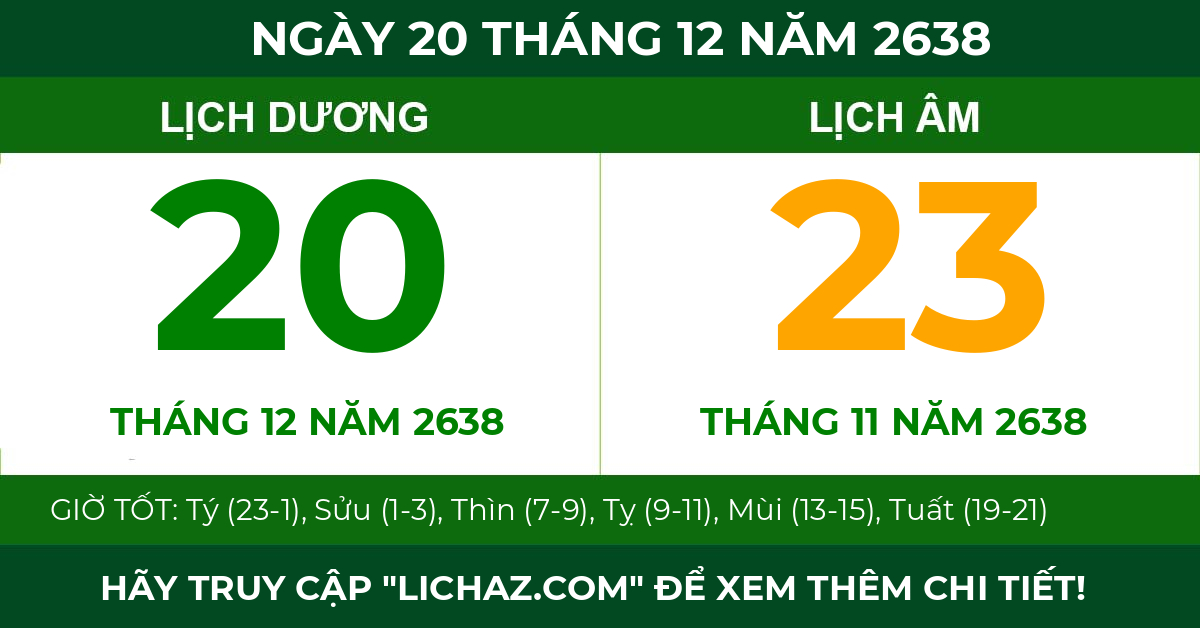 lịch âm ngày 20 tháng 12 năm 2638
