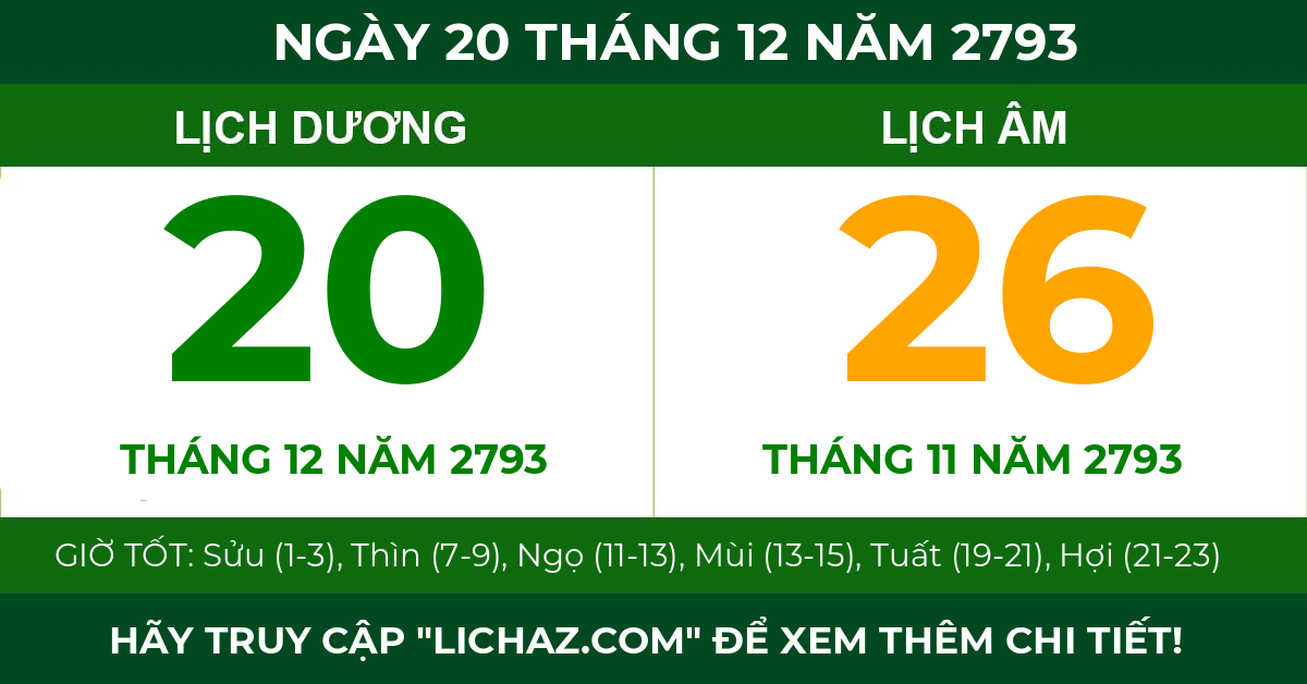 lịch âm ngày 20 tháng 12 năm 2793