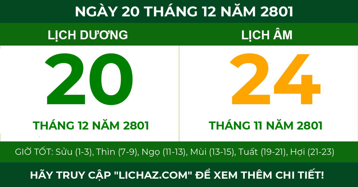 lịch âm ngày 20 tháng 12 năm 2801