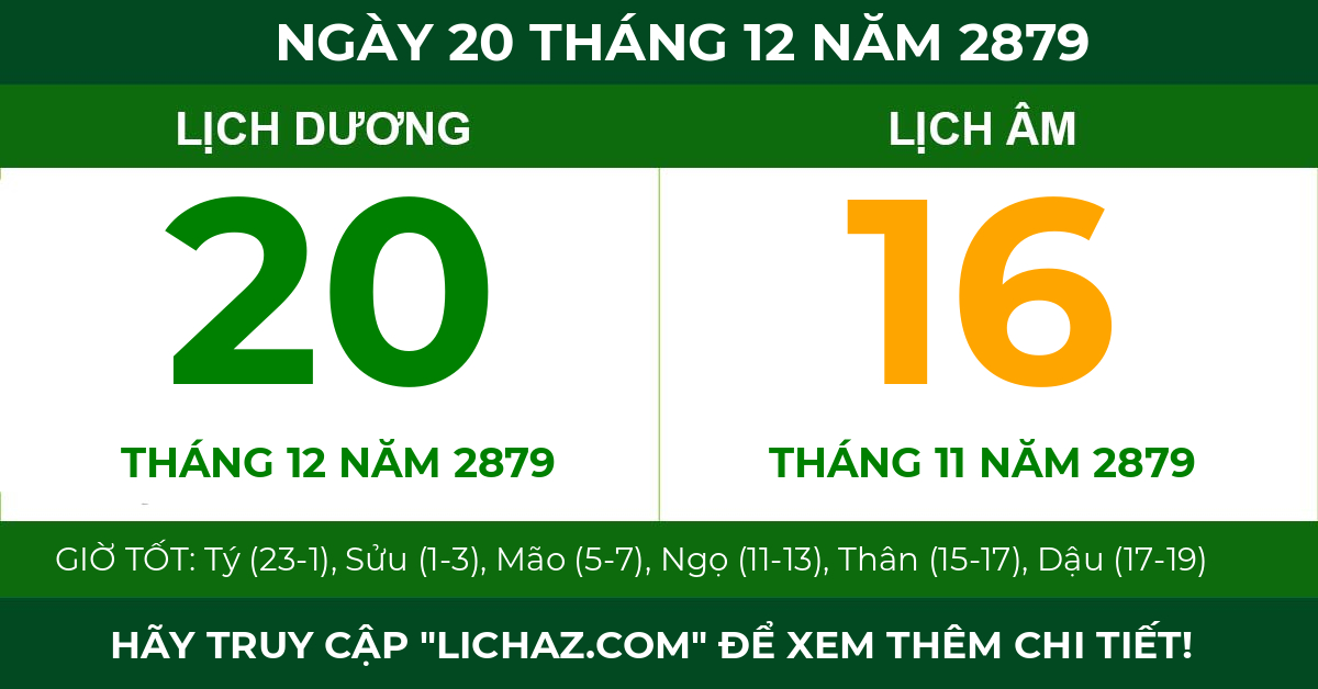 lịch âm ngày 20 tháng 12 năm 2879