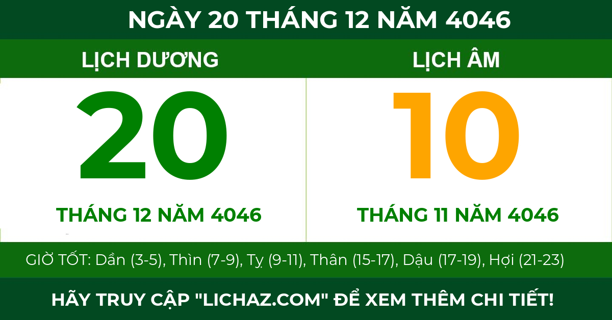 lịch âm ngày 20 tháng 12 năm 4046