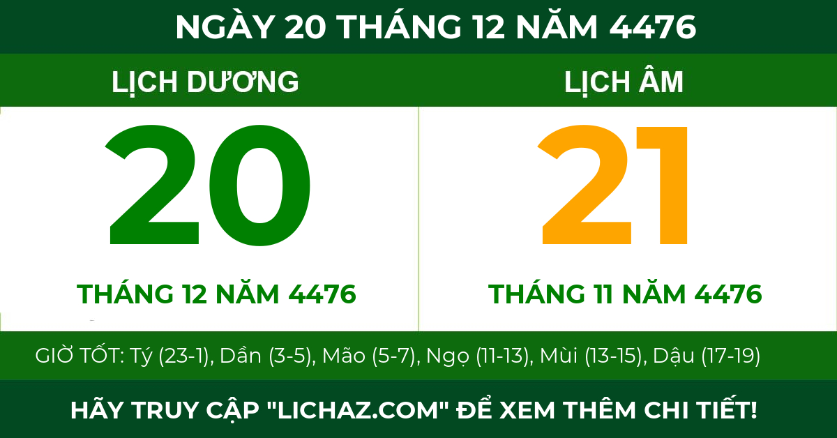 lịch âm ngày 20 tháng 12 năm 4476