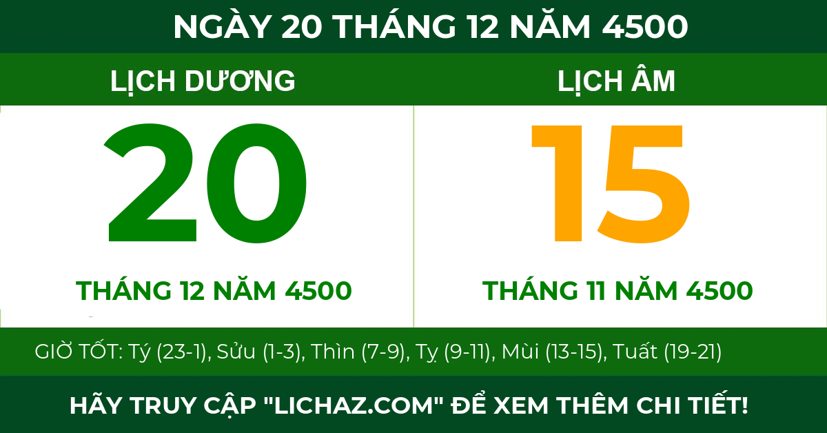 lịch âm ngày 20 tháng 12 năm 4500