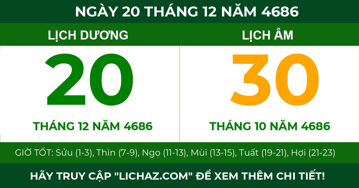 lịch âm ngày 20 tháng 12 năm 4686