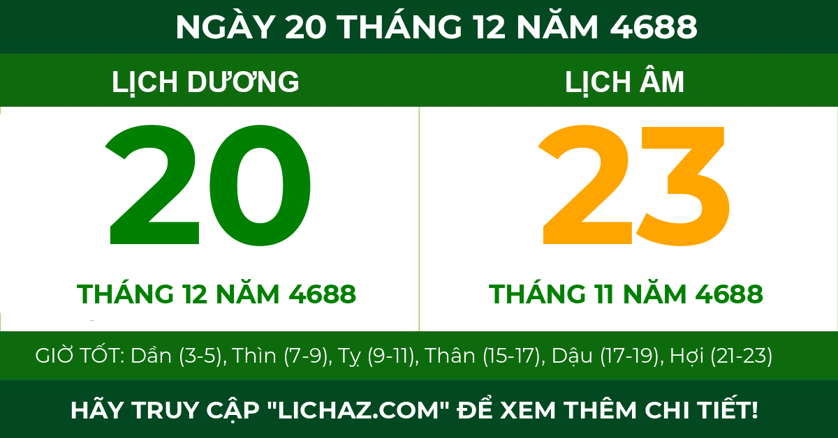 lịch âm ngày 20 tháng 12 năm 4688