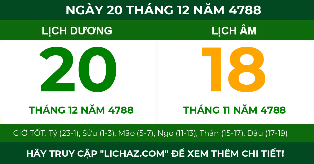 lịch âm ngày 20 tháng 12 năm 4788