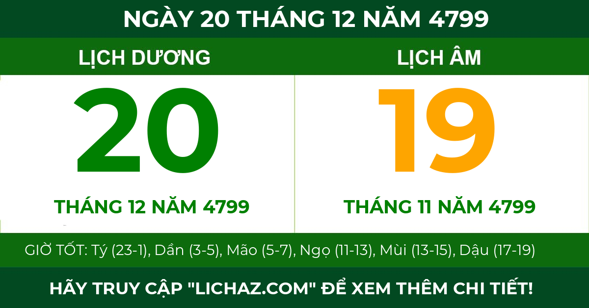 lịch âm ngày 20 tháng 12 năm 4799