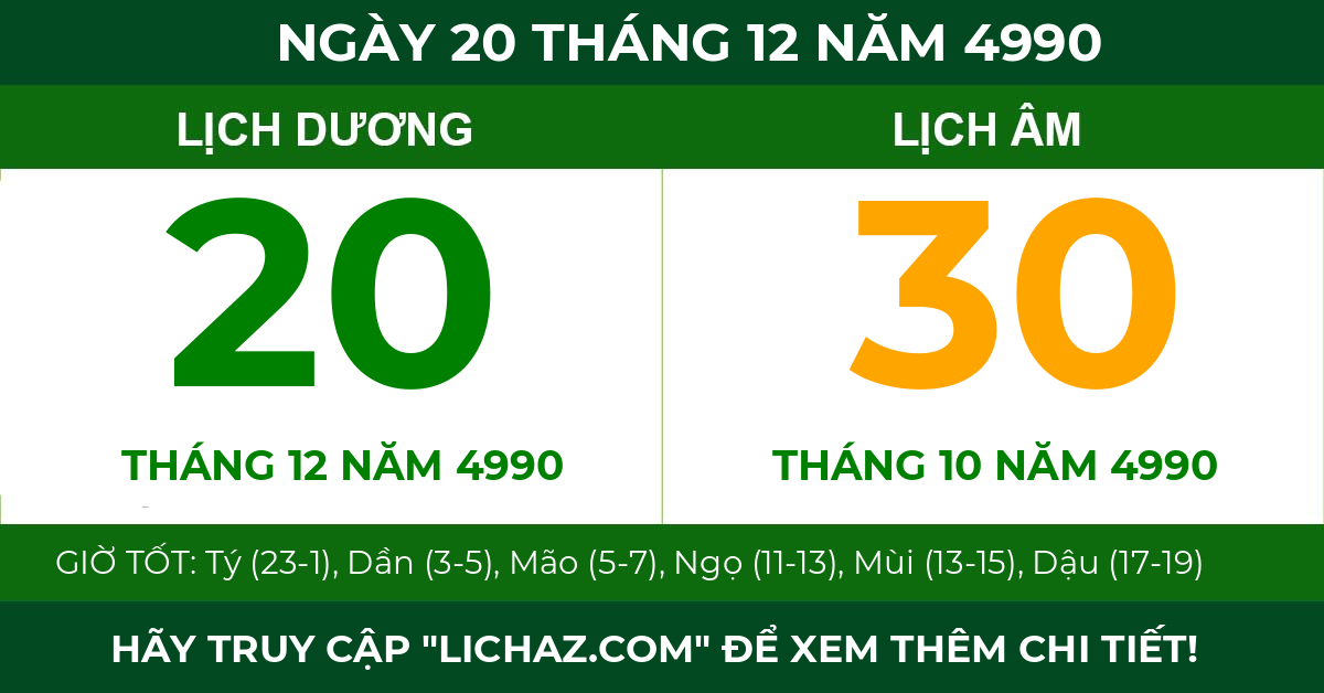 lịch âm ngày 20 tháng 12 năm 4990