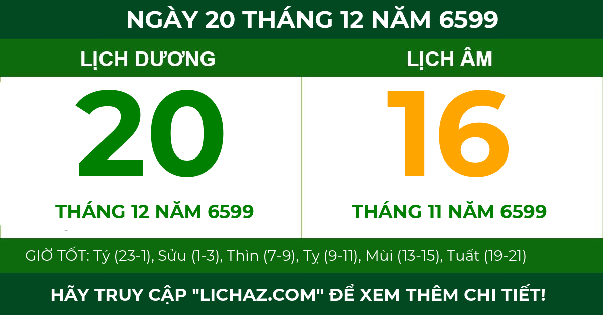 lịch âm ngày 20 tháng 12 năm 6599