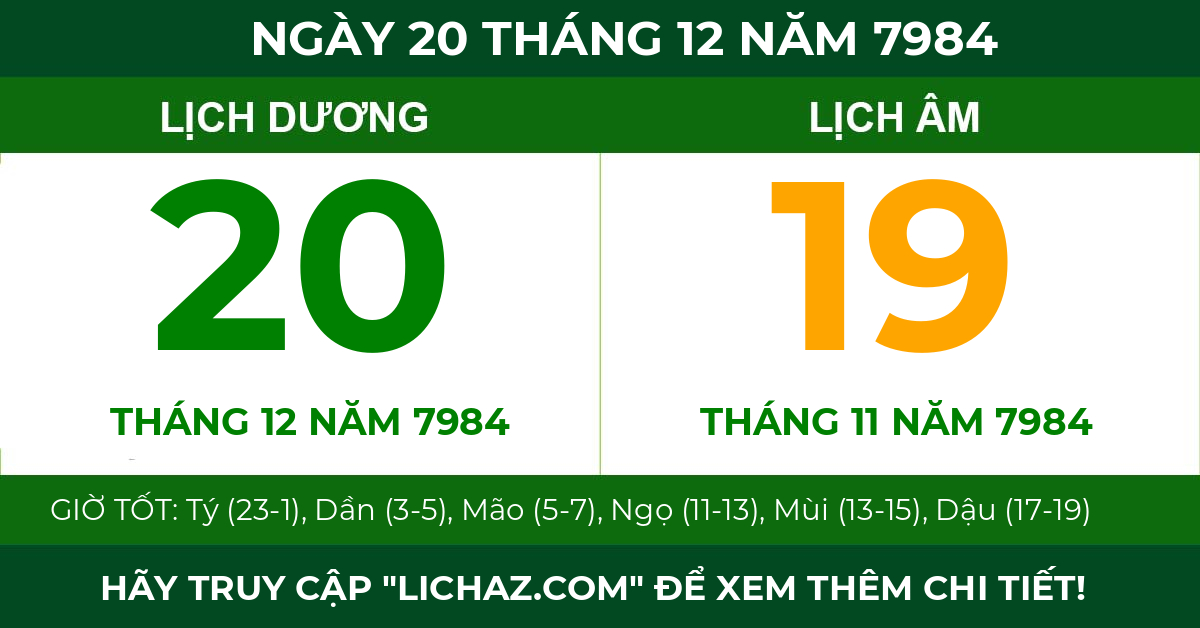 lịch âm ngày 20 tháng 12 năm 7984