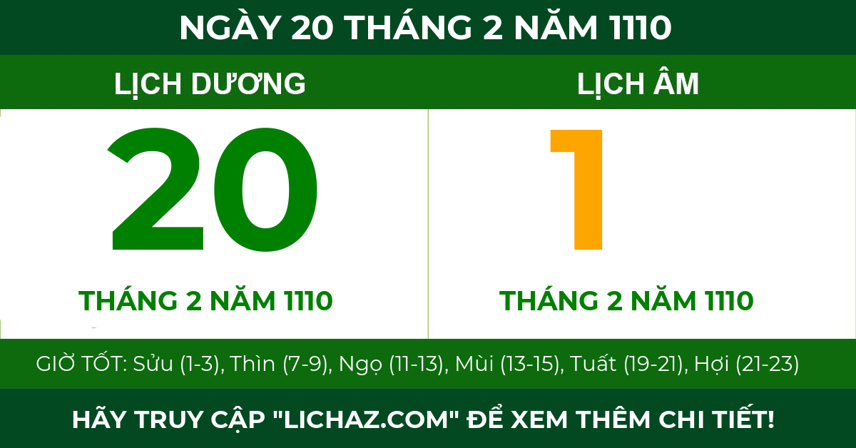 lịch âm ngày 20 tháng 2 năm 1110