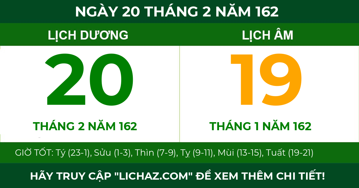 lịch âm ngày 20 tháng 2 năm 162