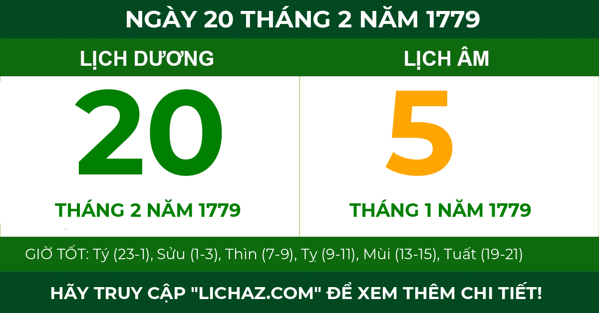 lịch âm ngày 20 tháng 2 năm 1779